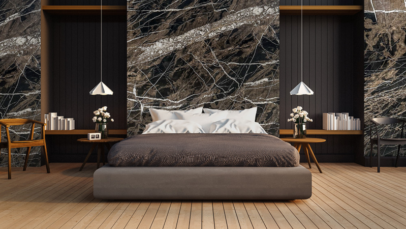 Кварцевый агломерат в дизайне интерьера спальни 2025-2026
